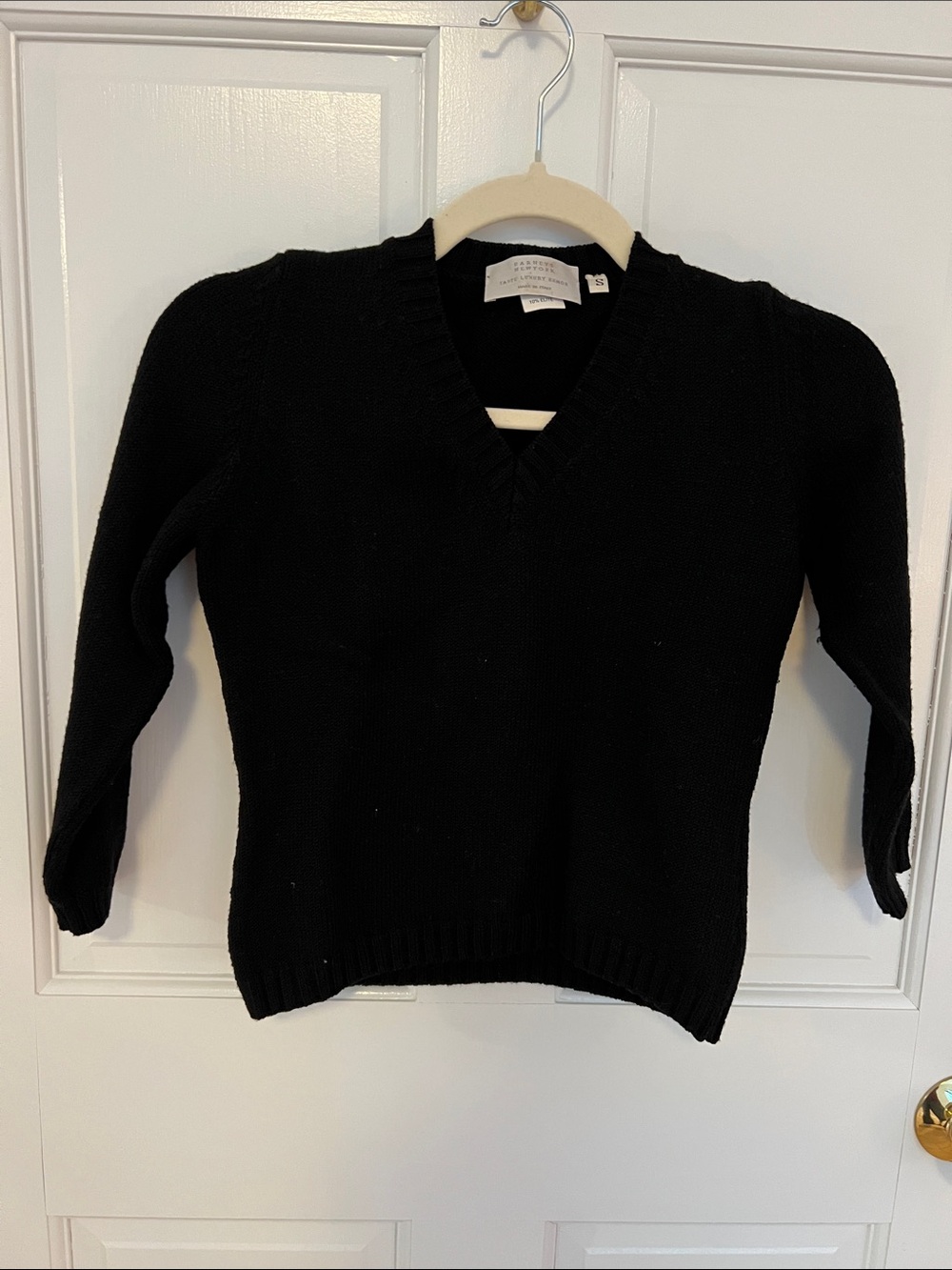 Barneys New York Small Black V-Neck Knit Sweater